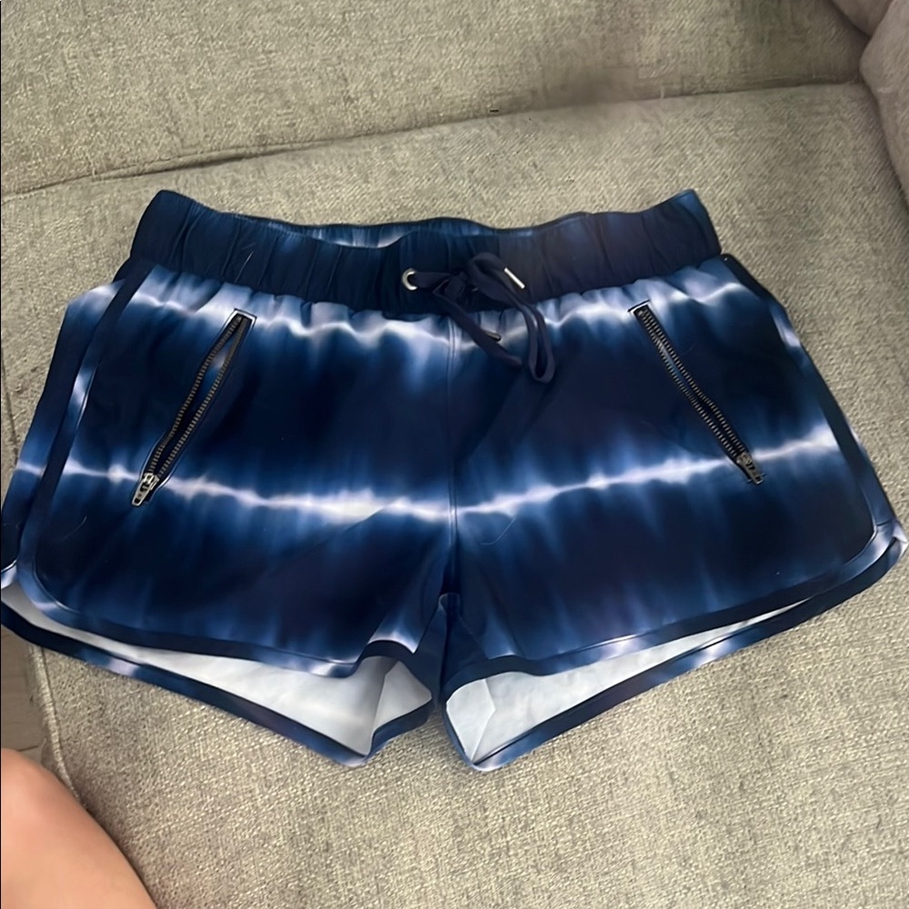 Athleta Blue and White Athletic Shorts with Tie-Dye Pattern
